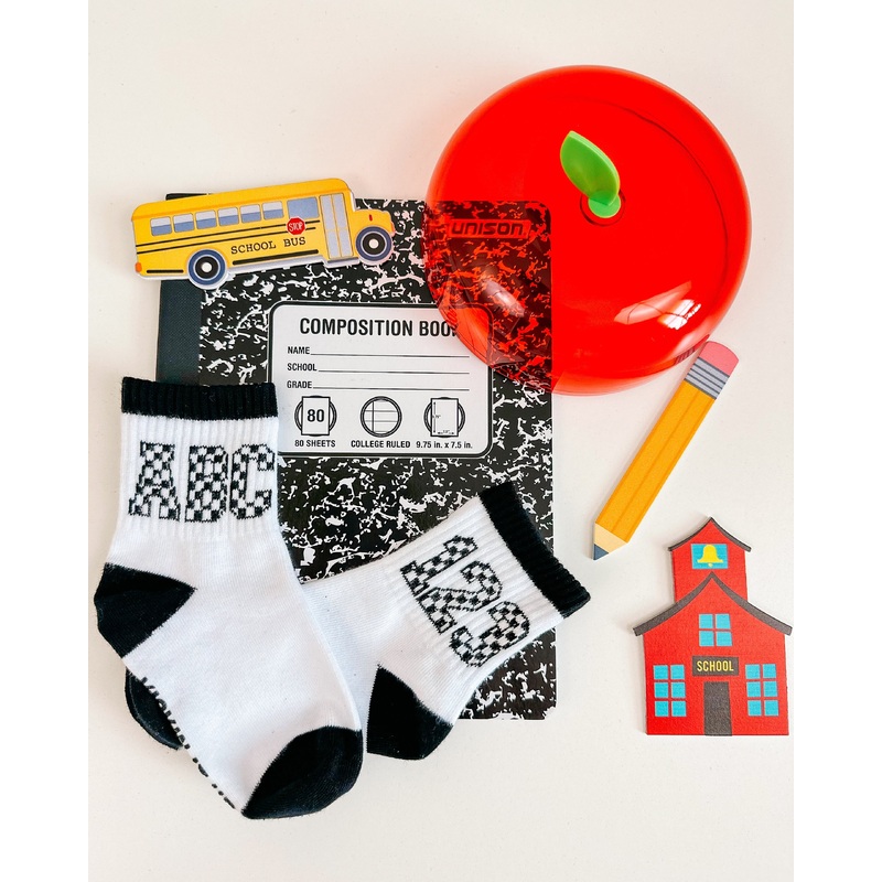 ABC 123 Socks|Extra Small 3-6 Toddler Shoe Size|Small 7-10 Toddler Shoe Size|Medium 10-13 Toddler Shoe Size|Large 1-7 Kids Shoe Size/Womens 4-8/Mens 4-6 Shoe Size