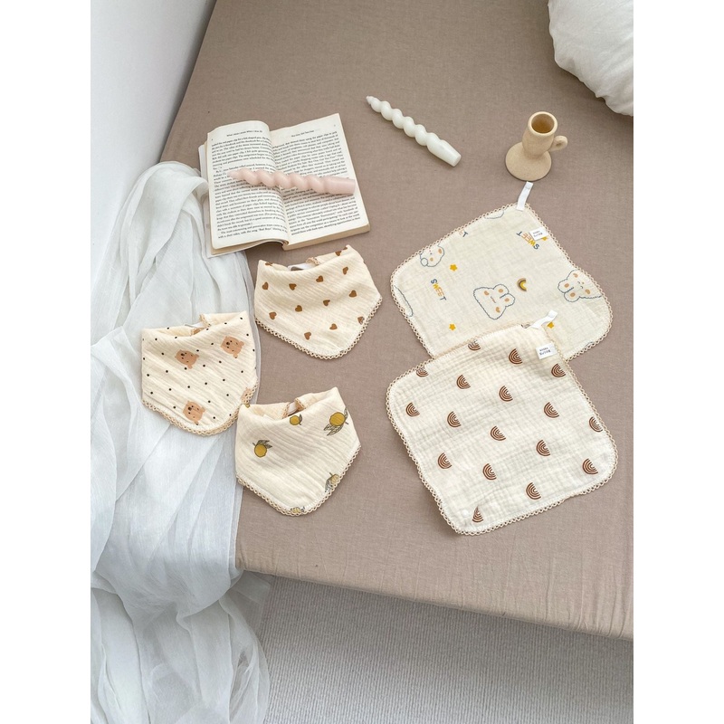 Adorable Cartoon Cotton Muslin Cloth Snap-On Triangle Bib