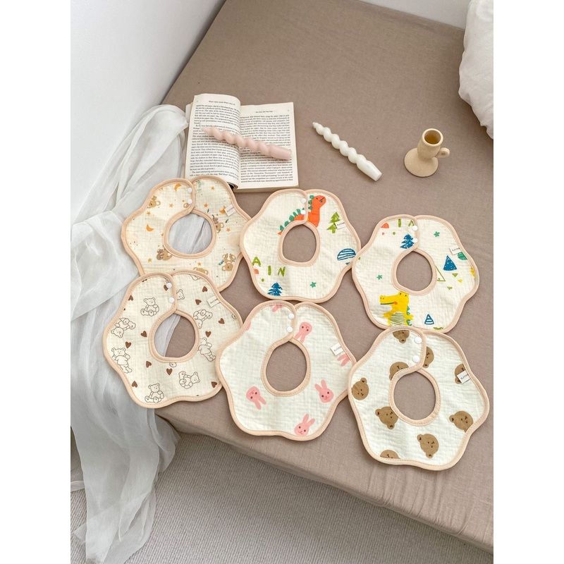 Adorable Cartoon Petal-Shaped Six-Layer Pure Cotton Muslin Bib