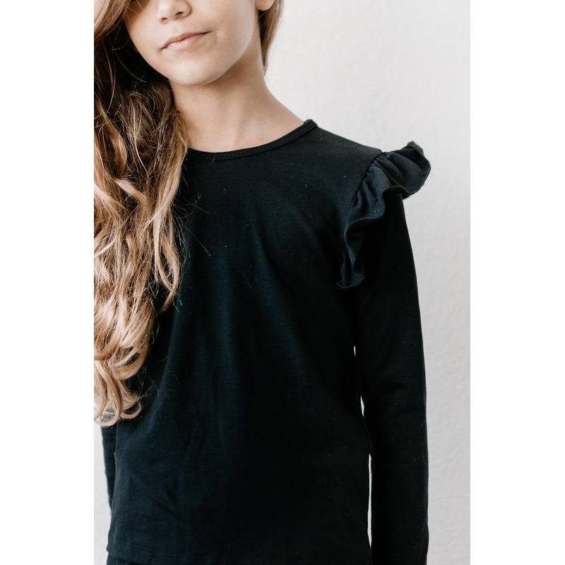 Black L/S Ruffle Tee|6-12M|12-24M|2T|3T|4T|5/6|7/8|9/10