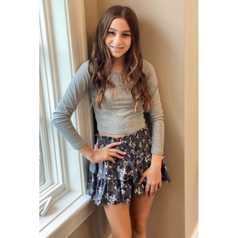 Tweenstyle  by Stoopher – Grey Ditsy Floral Skirt