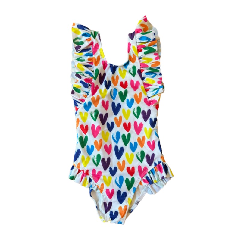 Tweenstyle by Stoopher –  Multi Color Hearts Ruffle Swimsuit