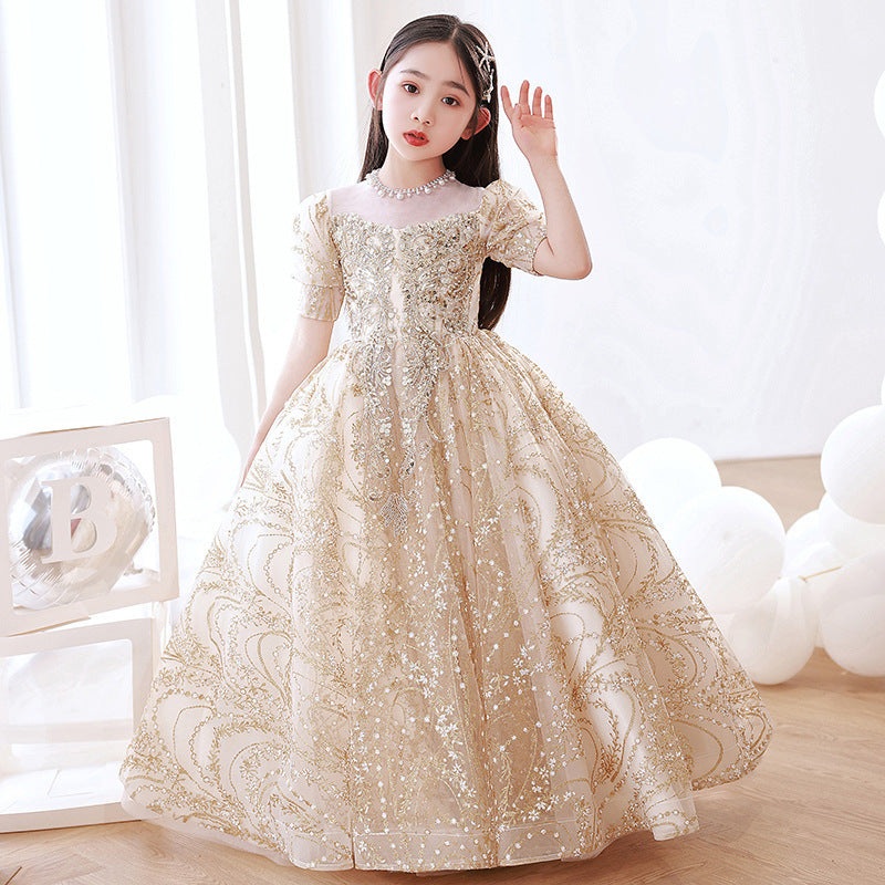 Champagne Tulle Gown|100 (2-3Y)|110 (3-5Y)|120 (5-7Y)|130 (7-8Y)|140 (8-10Y)|150 (10-12Y)|Gold