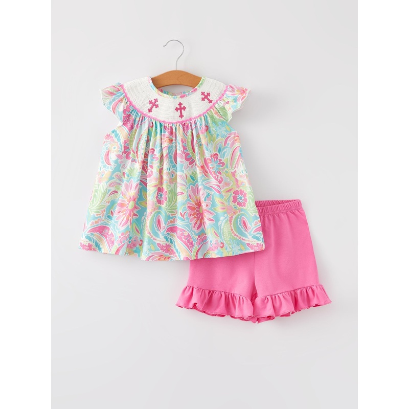 Easter Cross Smocking Embroidery Baby Girl Set