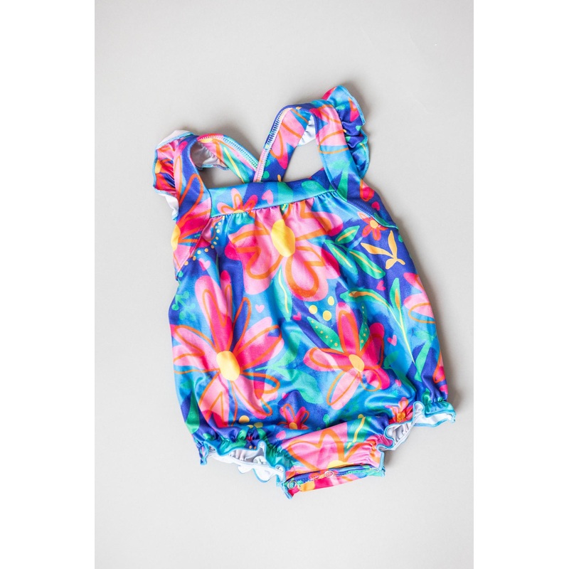 Springing Around Ruffle Cross Back Romper