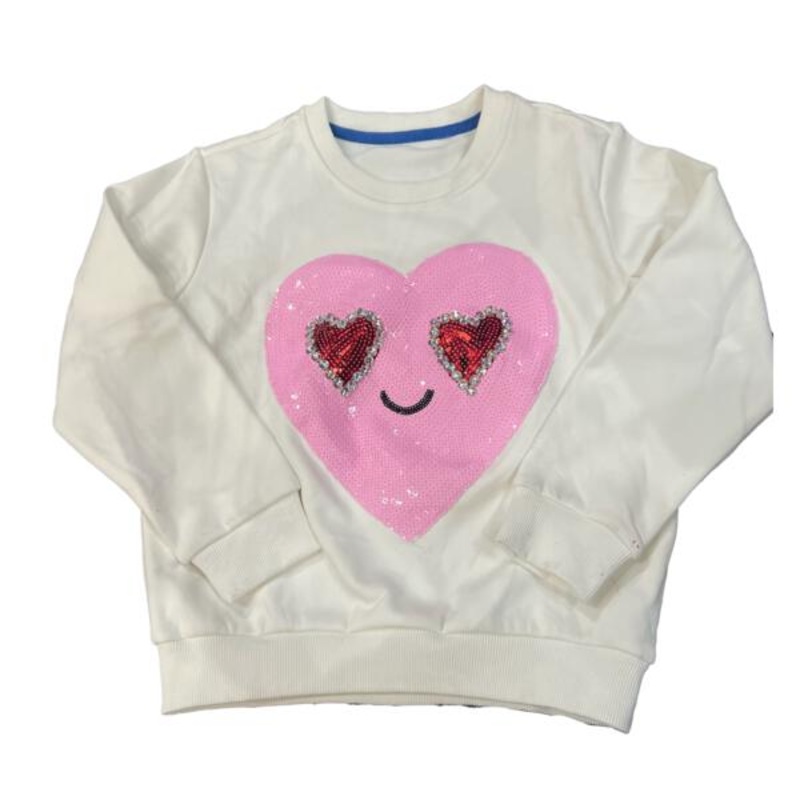 Tweenstyle by Stoopher – Sequin Heart Smiley – White Crewneck