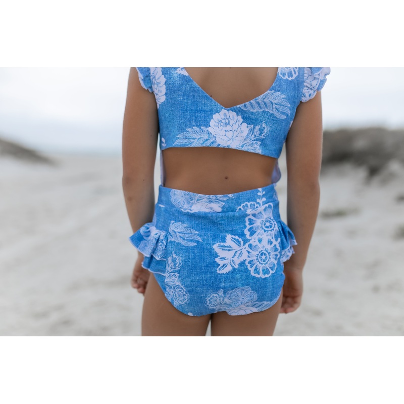 Denim Floral One Piece Swimsuit
