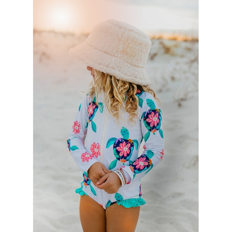 White Turtle Zip Rash Guard Swimsuit