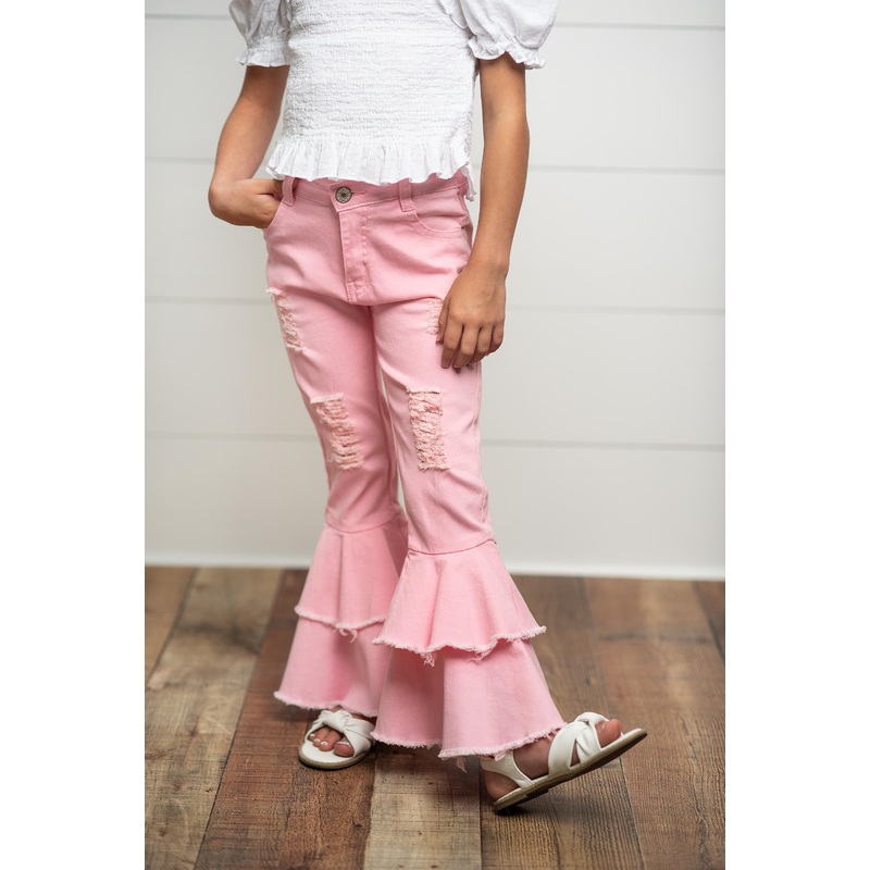 Light Pink Ruffle Denim Jean Pant