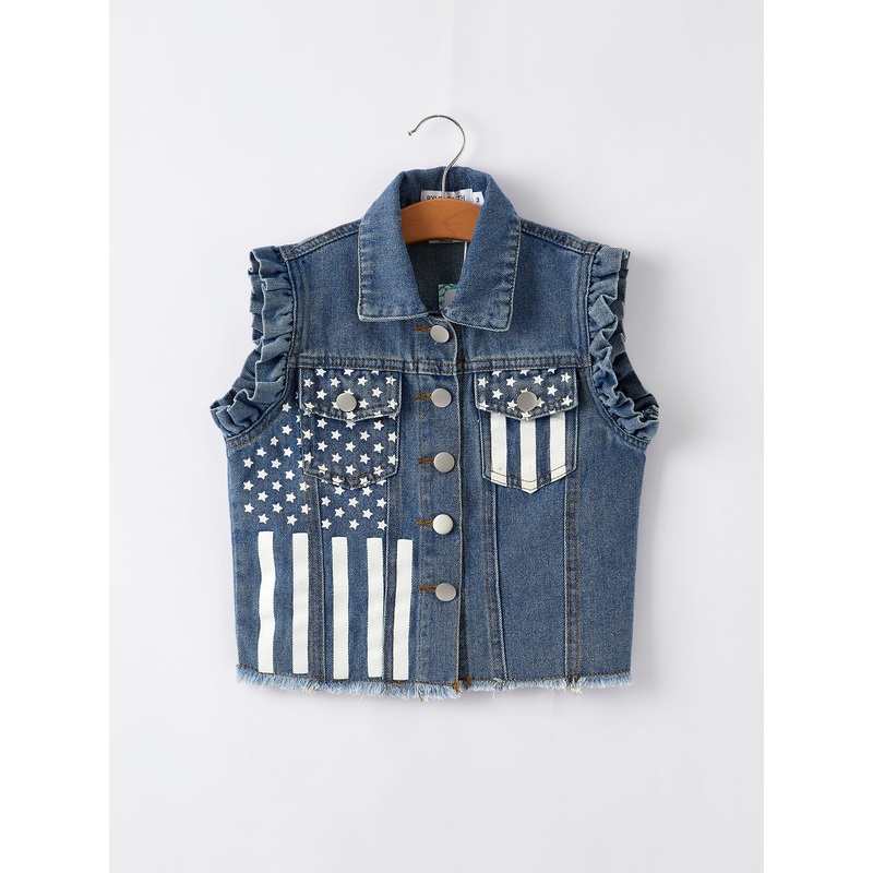 4th of july Stars Stripes Vest Girls Denim Vest
