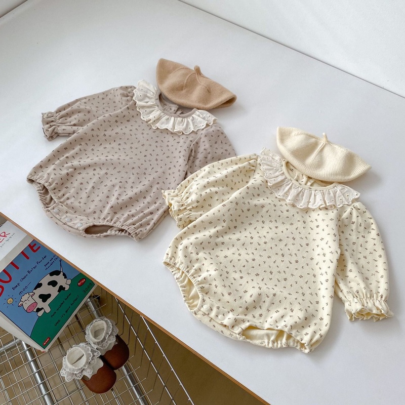 Baby Girls Long Sleeve Floral Ruffle Collar Onesie