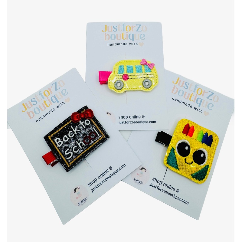 Back to School Hair Clips|School Bus|Crayons|Chalk Board