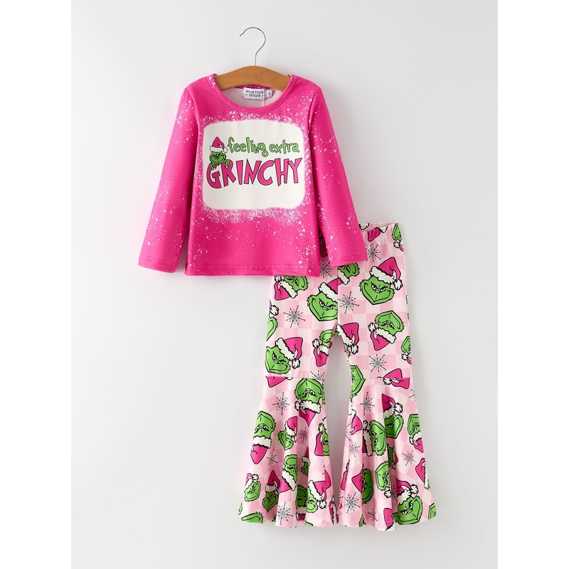 Christmas Character Outfit Set for Girls  Pink Long Sleeve Top & Flare Pants