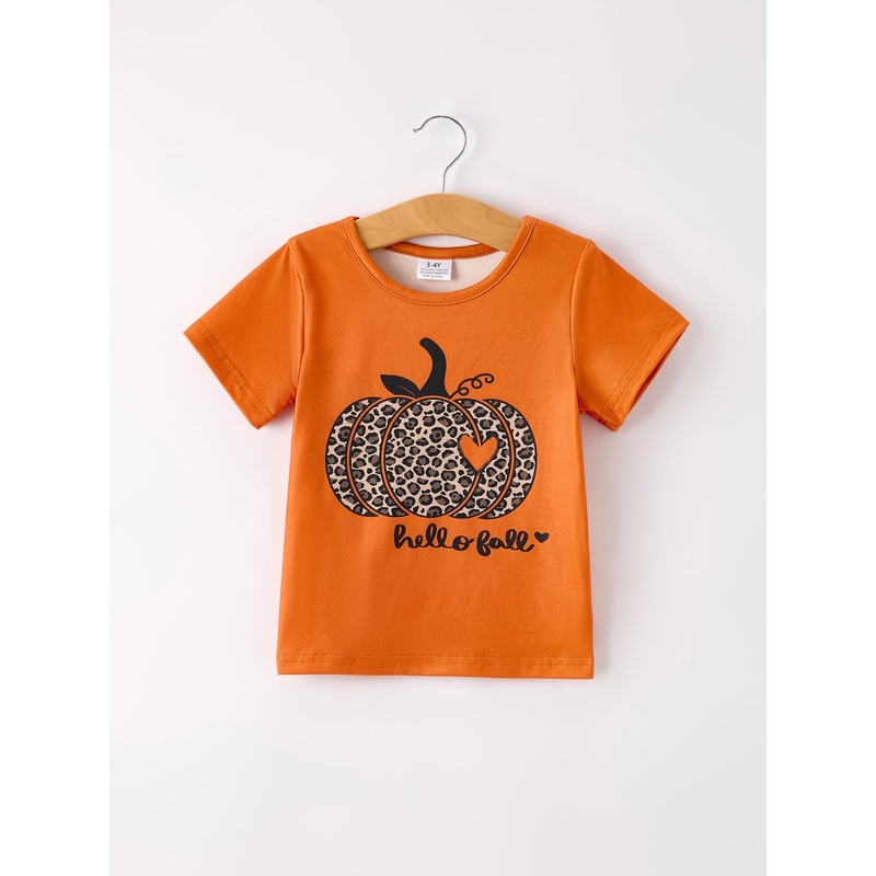 Fall Thanksgiving/Halloween  Leopard Short sleeve O-neck T-shirt