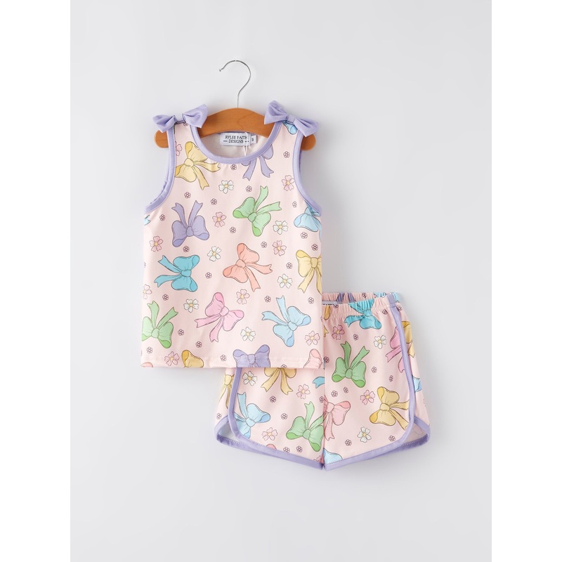 Girls Purple Bow Sleeveless tank Top and Shorts Set