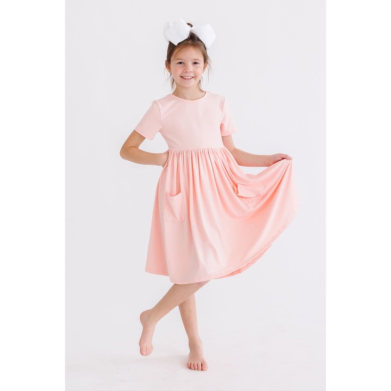 Peach S/S Pocket Twirl Dress|6-12M|12-24M|2T|3T|4T|5/6|7/8|9/10