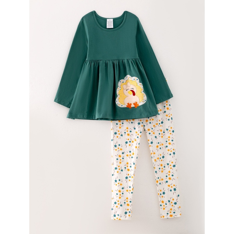 Thanksgiving Turkey Applique Girls Outfit