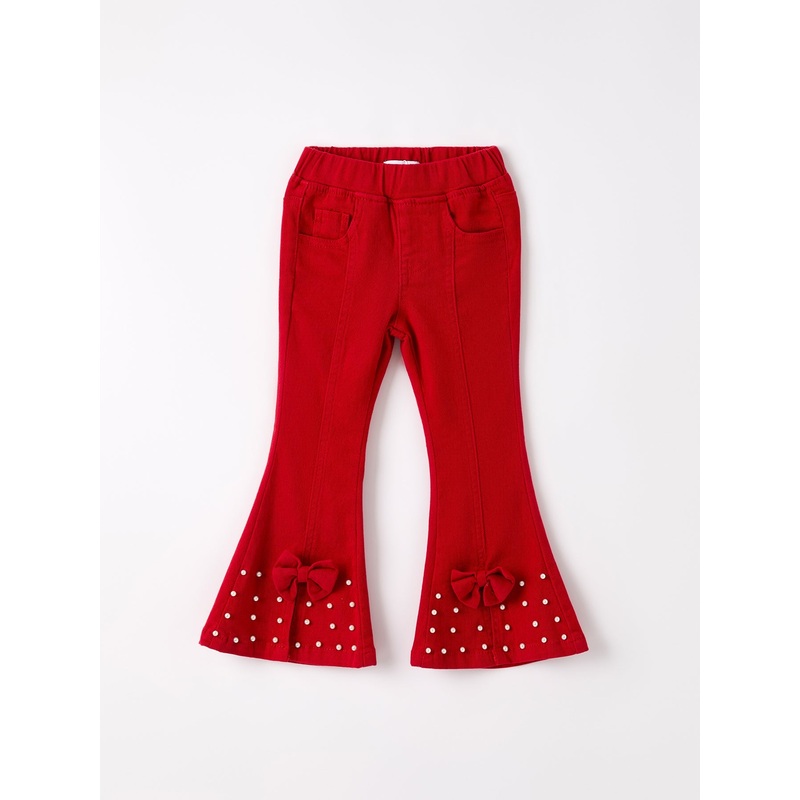 Dark Red Flared Elastic Jeans|2|3|4|5|6|7|8/9