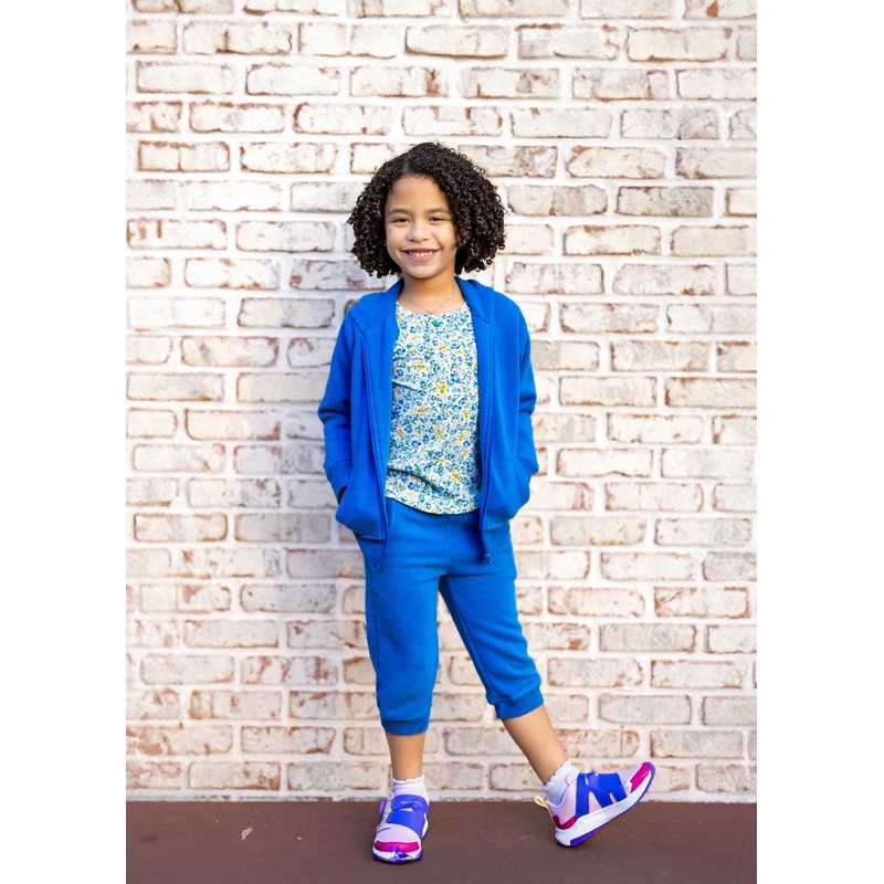 Organic Cotton Fleece Capri Joggers in Sonic Blue