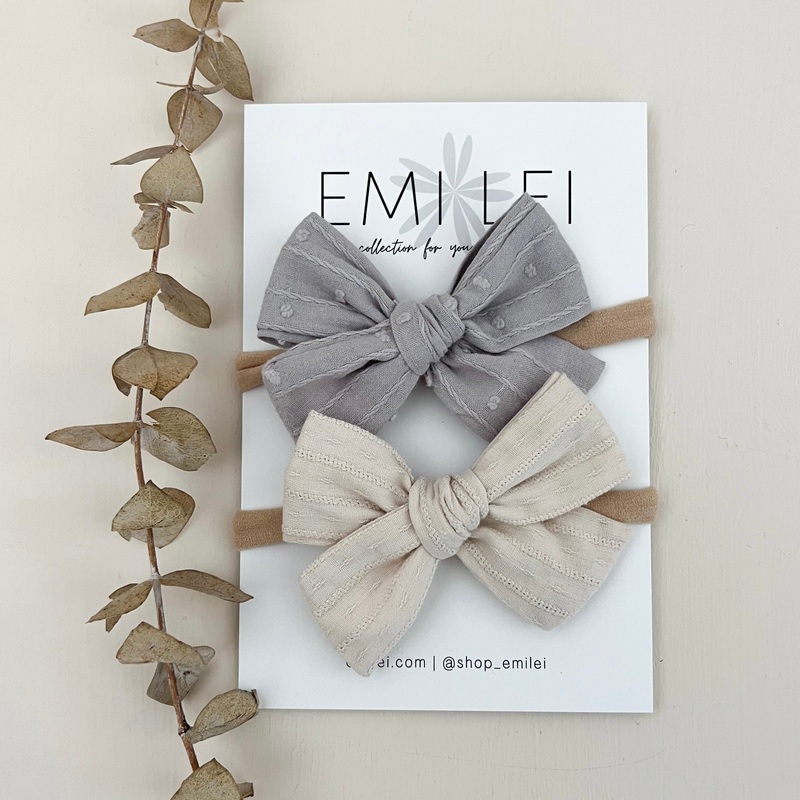 Bow Headbands & Clips|Dusty Blue & Smokey White|Nylon Headband|Alligator Clip