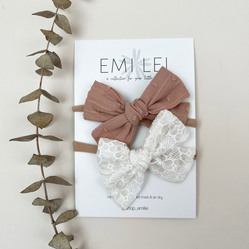 Bow Headbands & Clips|Dusty Rose & Floral Lace|Nylon Headband|Alligator Clip