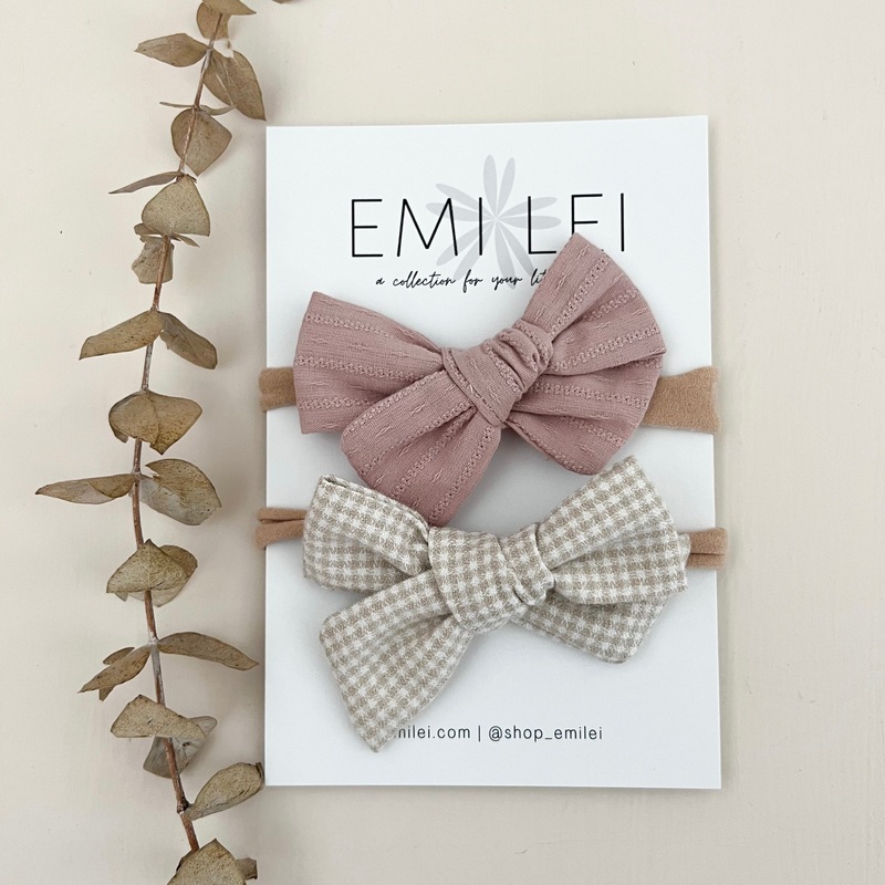 Bow Headbands & Clips|Textured Mauve & Taupe Mini Check|Nylon Headband|Alligator Clip
