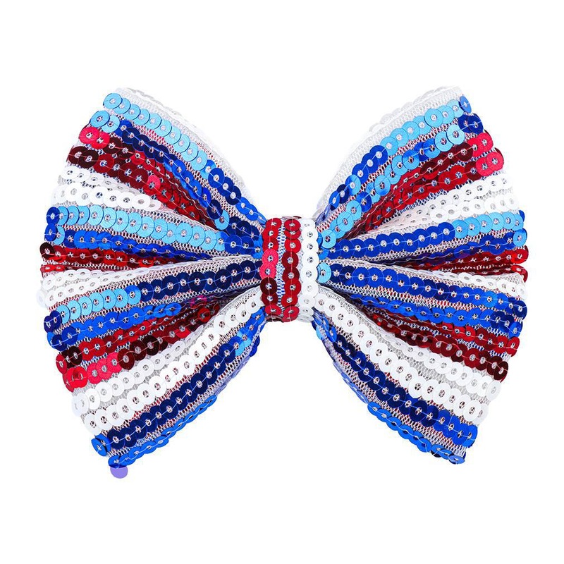 Glitter Bow Hair Clip USA Patriotic Red Blue Stripe Celebration