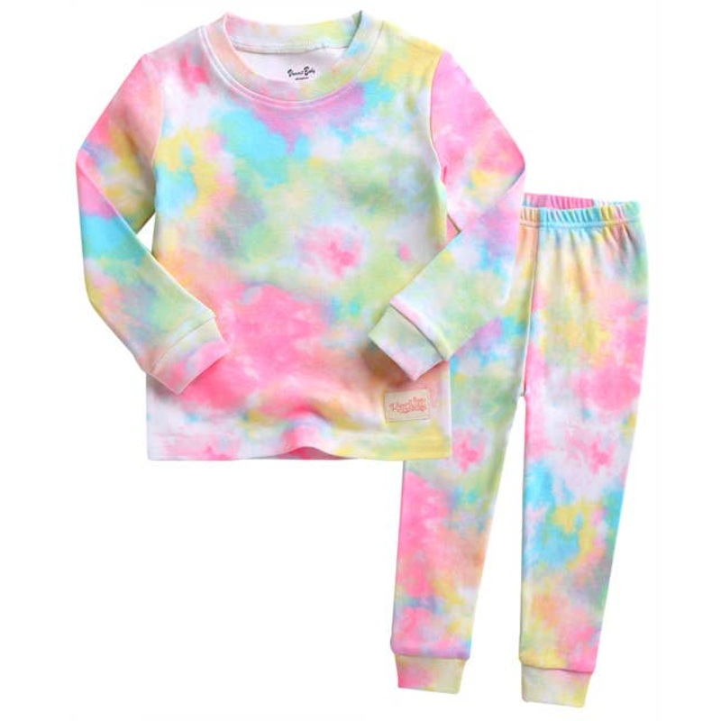 Tie Dye Rainbow Neon Pink Long Sleeve PJs