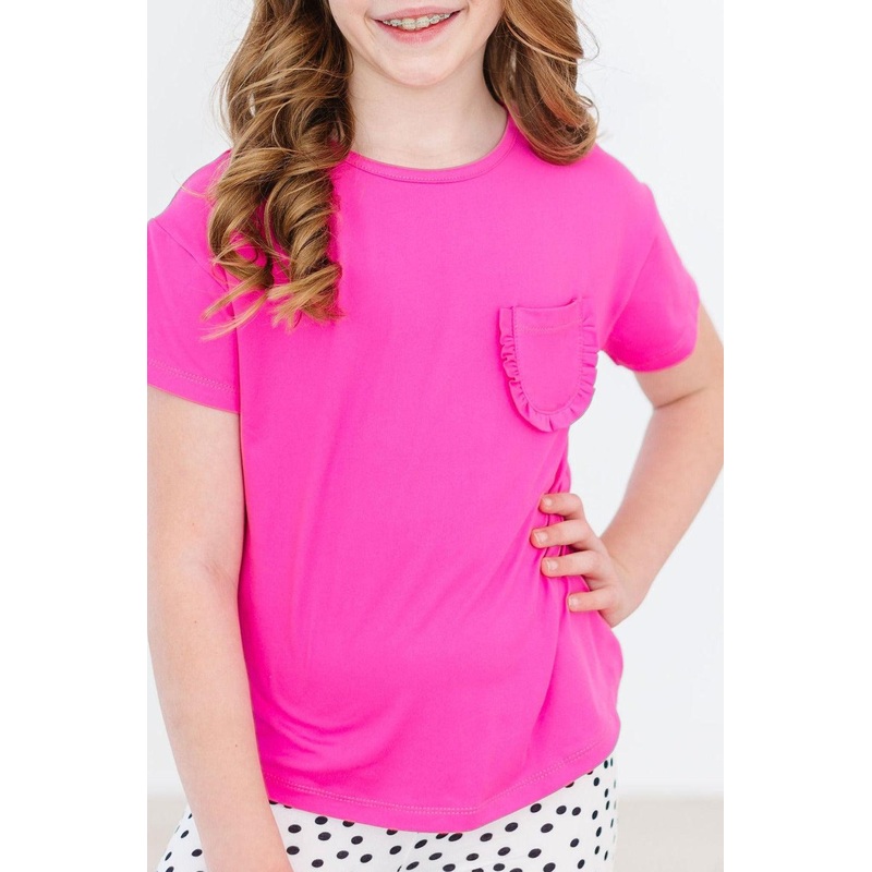 Hot Pink Ruffle Pocket Tee|6-12M|12-24M|2T|3T|4T|5/6|7/8|9/10
