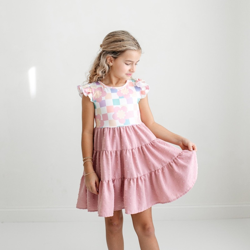 Pink Check Swiss Dot Dress|2|3/4|5/6|7/8|10/12