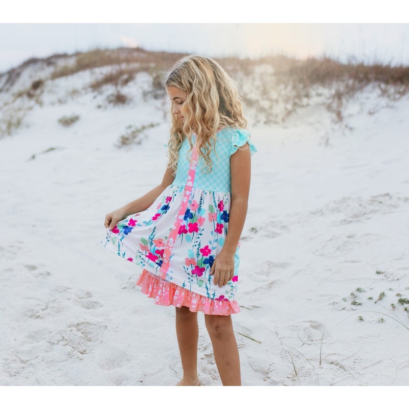 Sky Blue Floral Pocket Dress|2|3/4|5/6|7/8|10/12