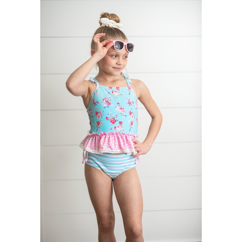 Teal Pink 2 Piece Swimsuit|2|3/4|5/6|7/8|10/12