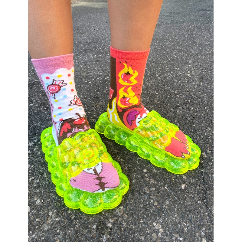 ADULT NEON LIME BUBBLE SLIDES|6|7|8|9|10|11