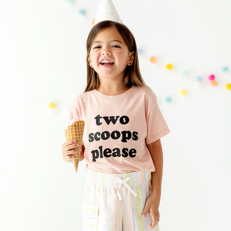 Two Scoops Please|2T|3T|4T|5T|Youth Small|Youth Med|Youth Large|Pink|Natural|Peach|Ice Blue|White