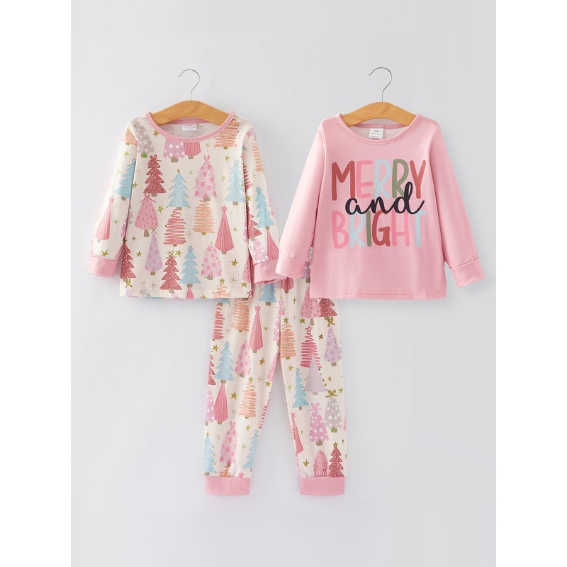 Girls Christmas Letter Print Pajamas Set
