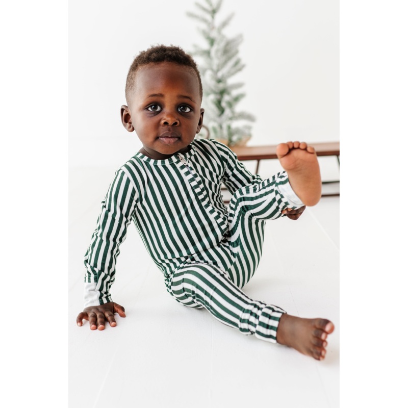 Green Stripes | ZIP ROMPER|0/3 months (*SHIPS NOV 5-25th)|3/6 months (*SHIPS NOV 5-25th)|6/12 months (*SHIPS NOV 5-25th)|12/18 months (*SHIPS NOV 5-25th)|18/24 months (*SHIPS NOV 5-25th)|2T (*SHIPS NOV 5-25th)|3T (*SHIPS NOV 5-25th)