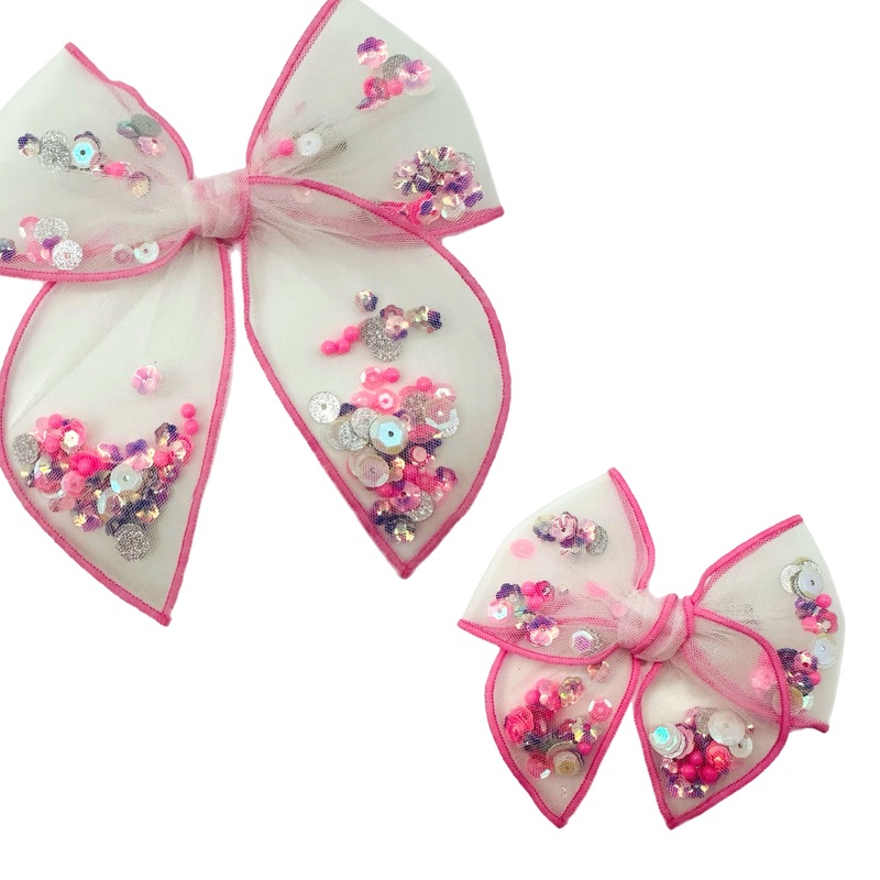 Ava Hair Bow | Hand-Tied Bow | Pink Sequin