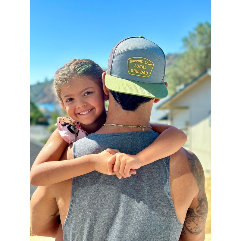 6 Panel Support Your Local Girl Dad PVC Hat – Tri Color (Olive & Heather Grey)
