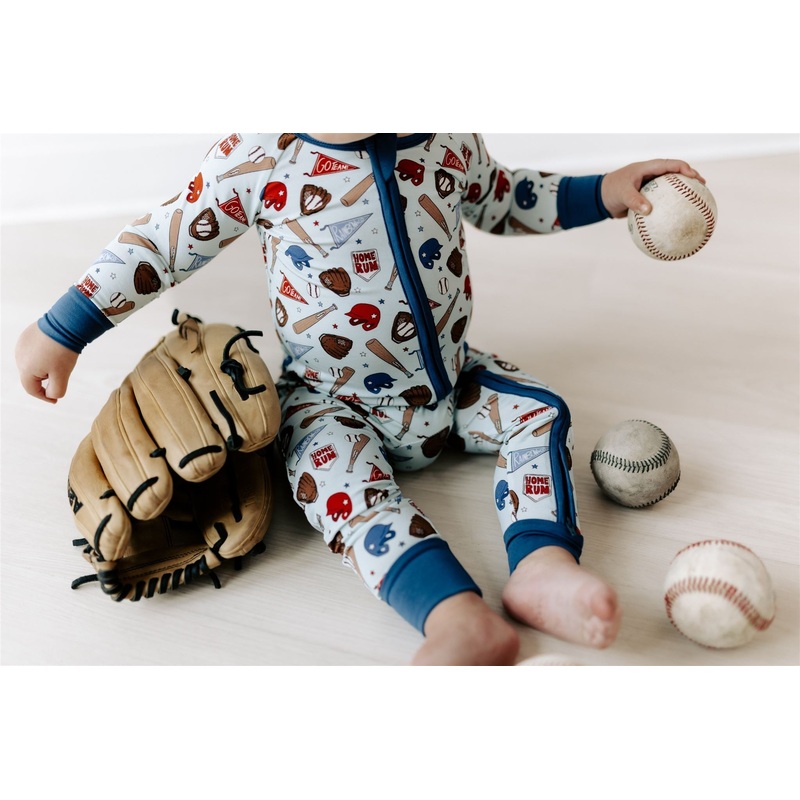 Baseball Zippies|Newborn|0-3 mo|3-6 mo|6-12 mo|12-18 mo|18-24 mo