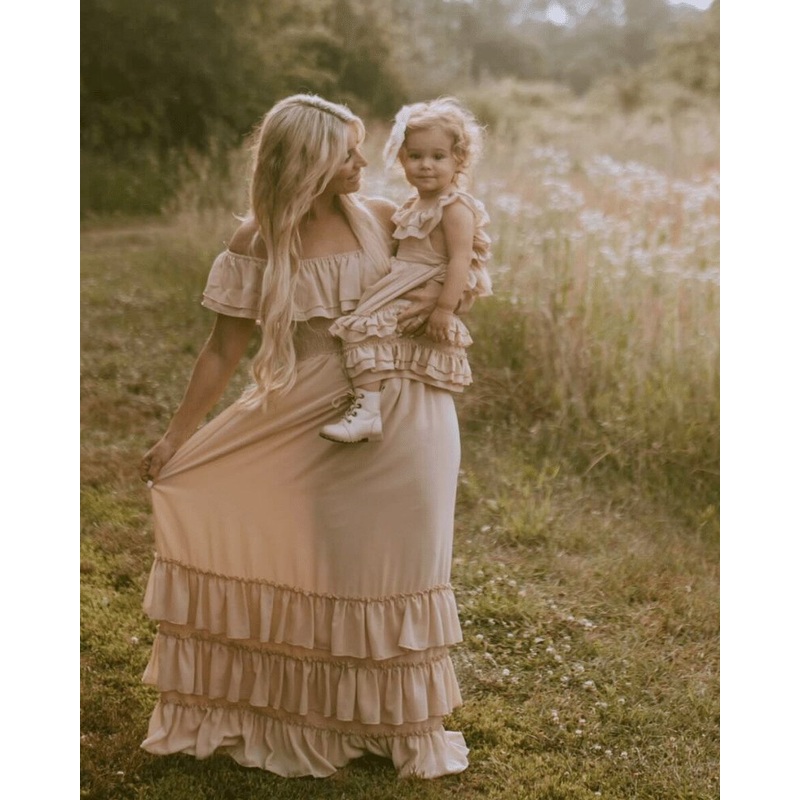 Nellie Ruffle Maxi Dress – Champagne