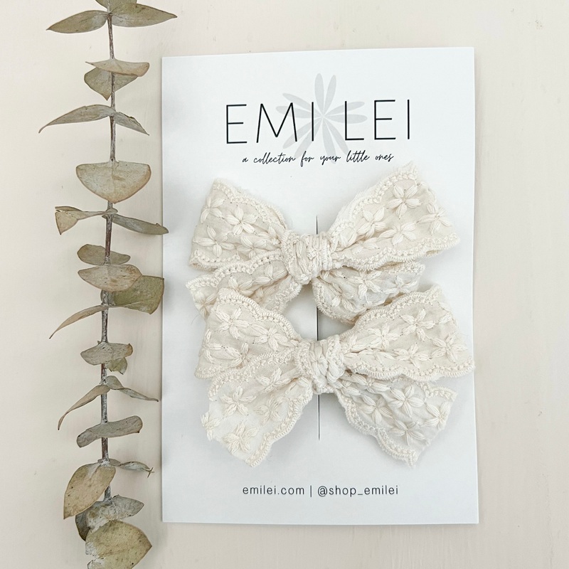 Pigtail Bow Clips|Linen Lace