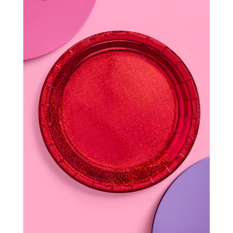 Red Shimmer Plates – 25 paper plates