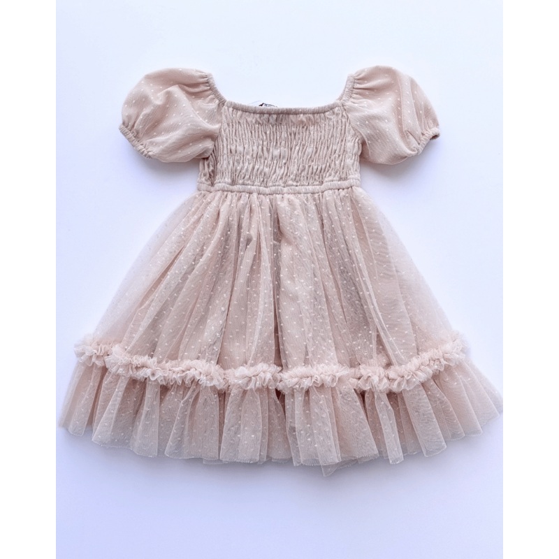 Smocked Dots Tulle Dress – Champagne