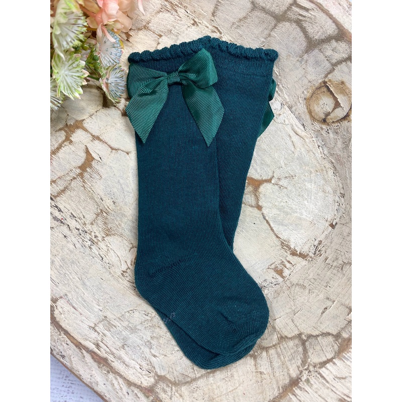 Hunter Green Bow Socks|S|M|L|XL