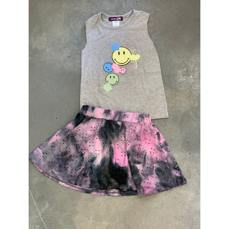 Tweenstyle – Pink/Black Tie Dye Eyelet Skort