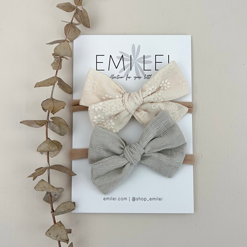 Bow Headbands & Clips|Mint & Ivory Stitched Floral|Nylon Headband|Alligator Clip