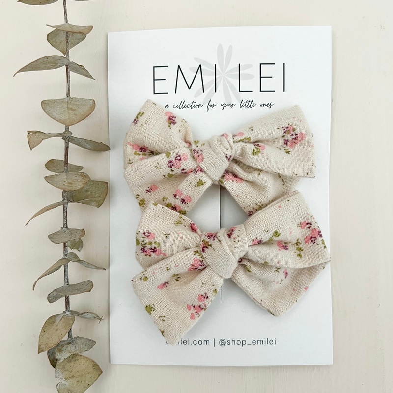 Pigtail Bow Clips|Natural Floral