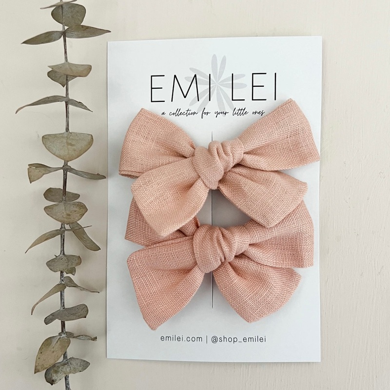 Pigtail Bow Clips|Peach