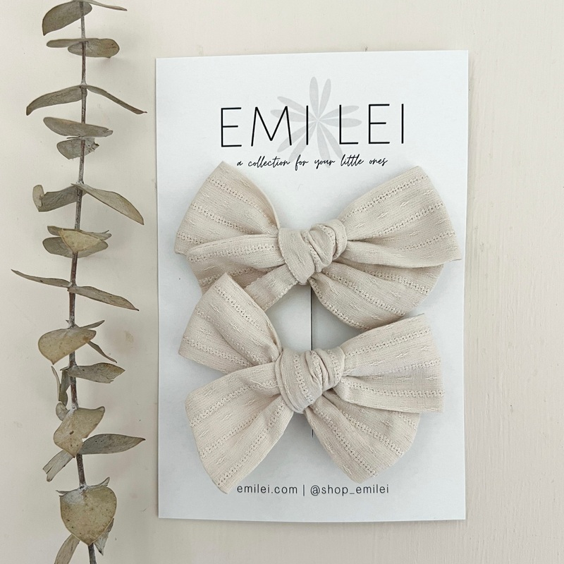 Pigtail Bow Clips|Smokey White