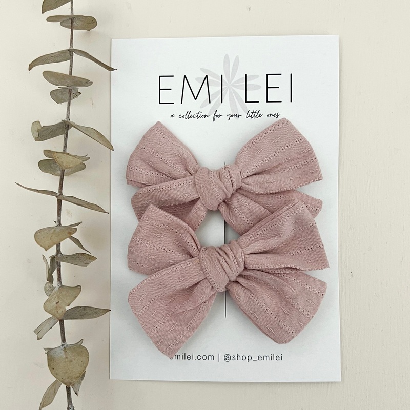 Pigtail Bow Clips|Textured Mauve